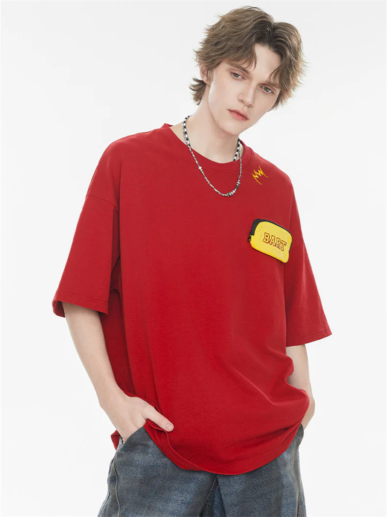 Black And Pink Color-blocked Short-sleeved T-shirt With Detachable Pockets - Image 3