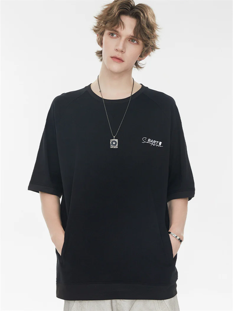 Raglan Sleeve Small Letter Loose Three-quarter Sleeve T-shirt - Image 5