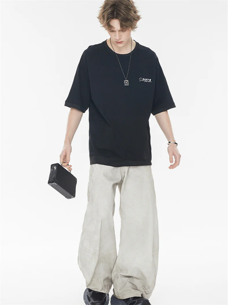 Raglan Sleeve Small Letter Loose Three-quarter Sleeve T-shirt - Image 7