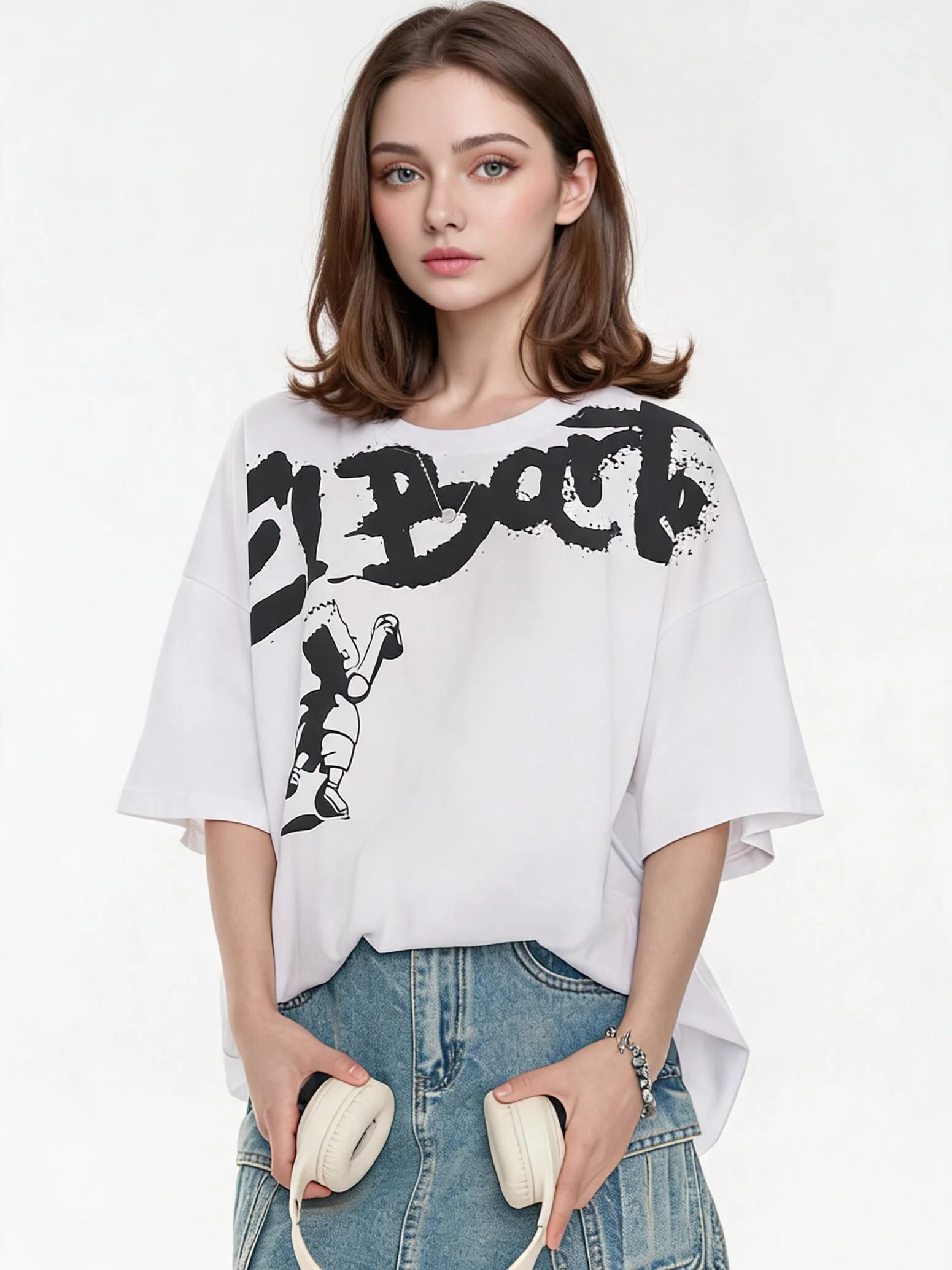 American Street Style Cartoon Graffiti Oversized T-shirt