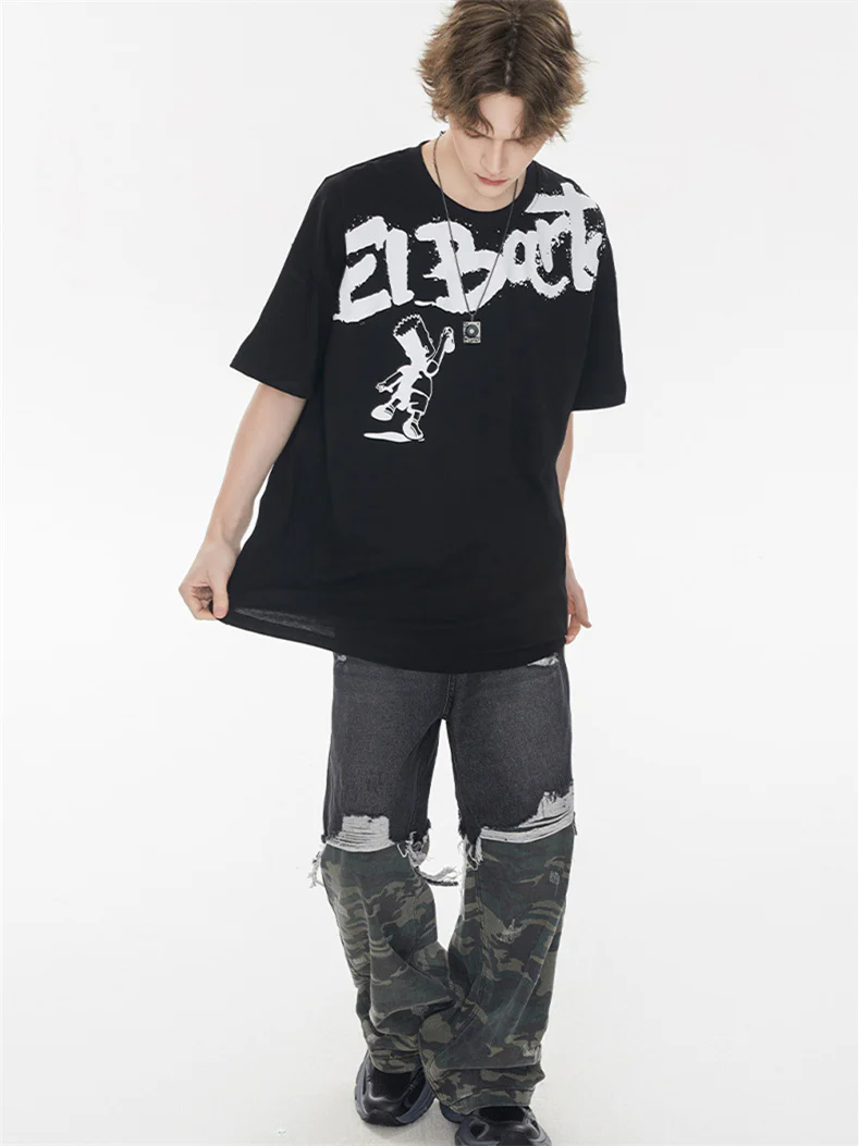 American Street Style Cartoon Graffiti Oversized T-shirt - Image 11
