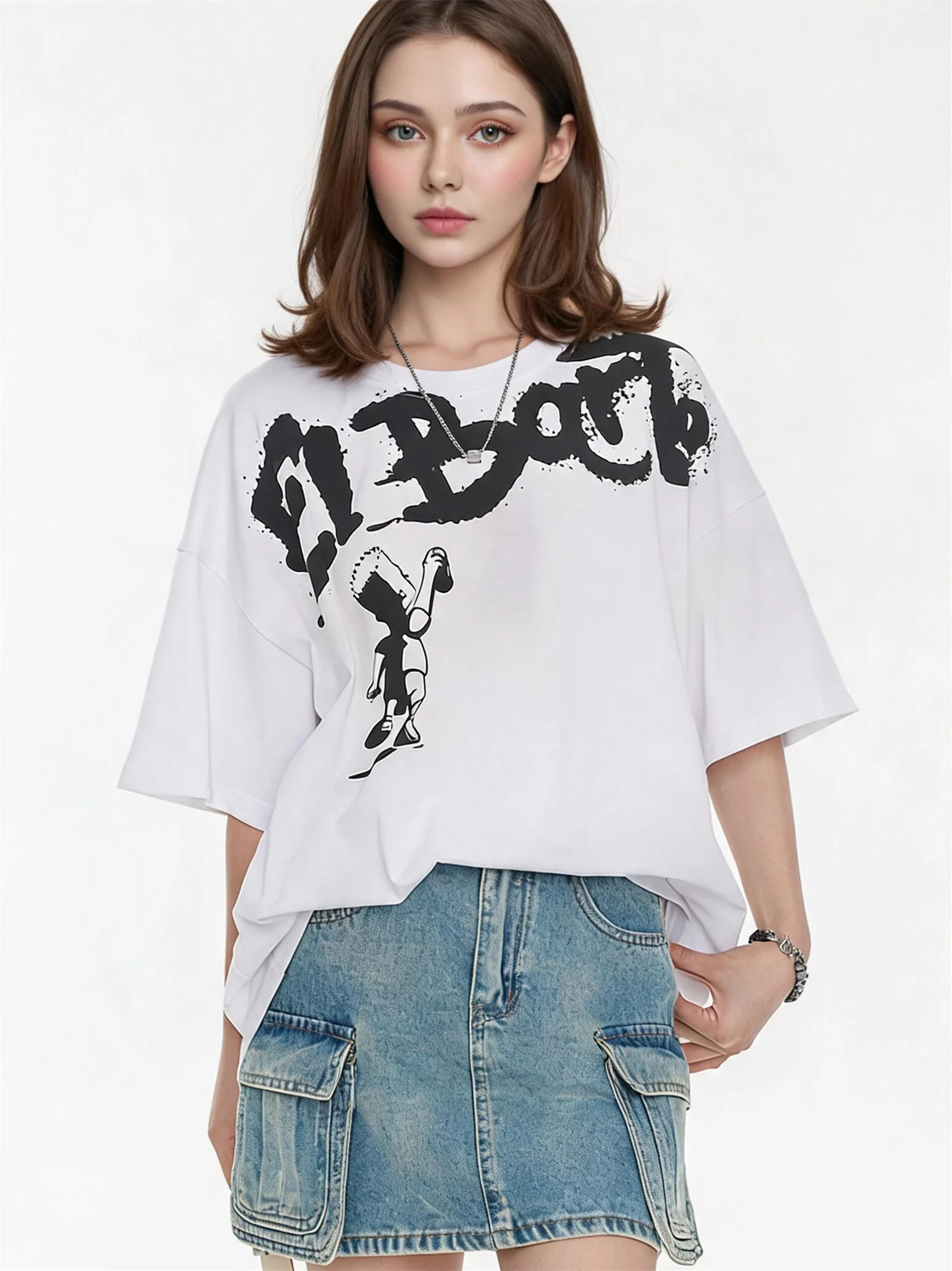 American Street Style Cartoon Graffiti Oversized T-shirt - Image 3