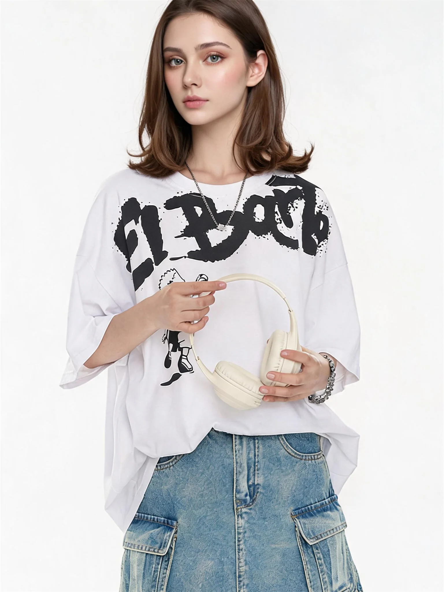 American Street Style Cartoon Graffiti Oversized T-shirt - Image 4