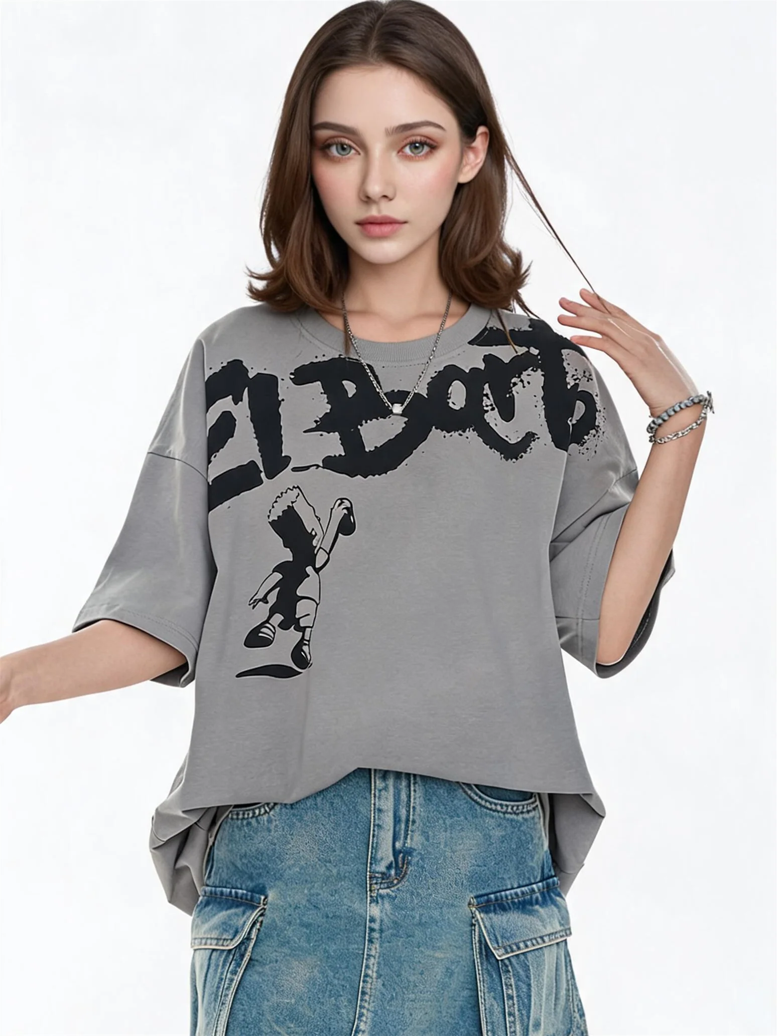American Street Style Cartoon Graffiti Oversized T-shirt - Image 7