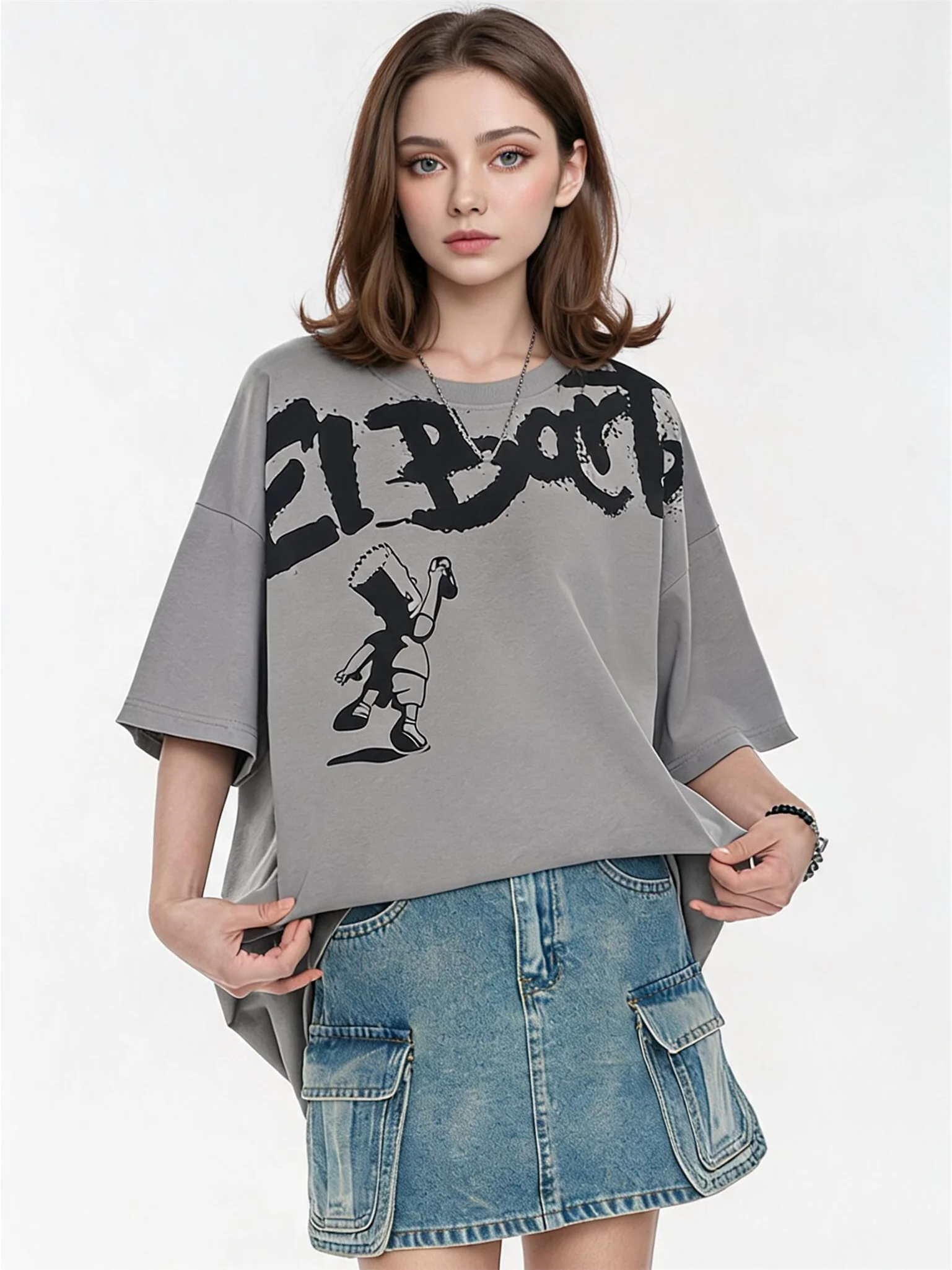 American Street Style Cartoon Graffiti Oversized T-shirt - Image 8