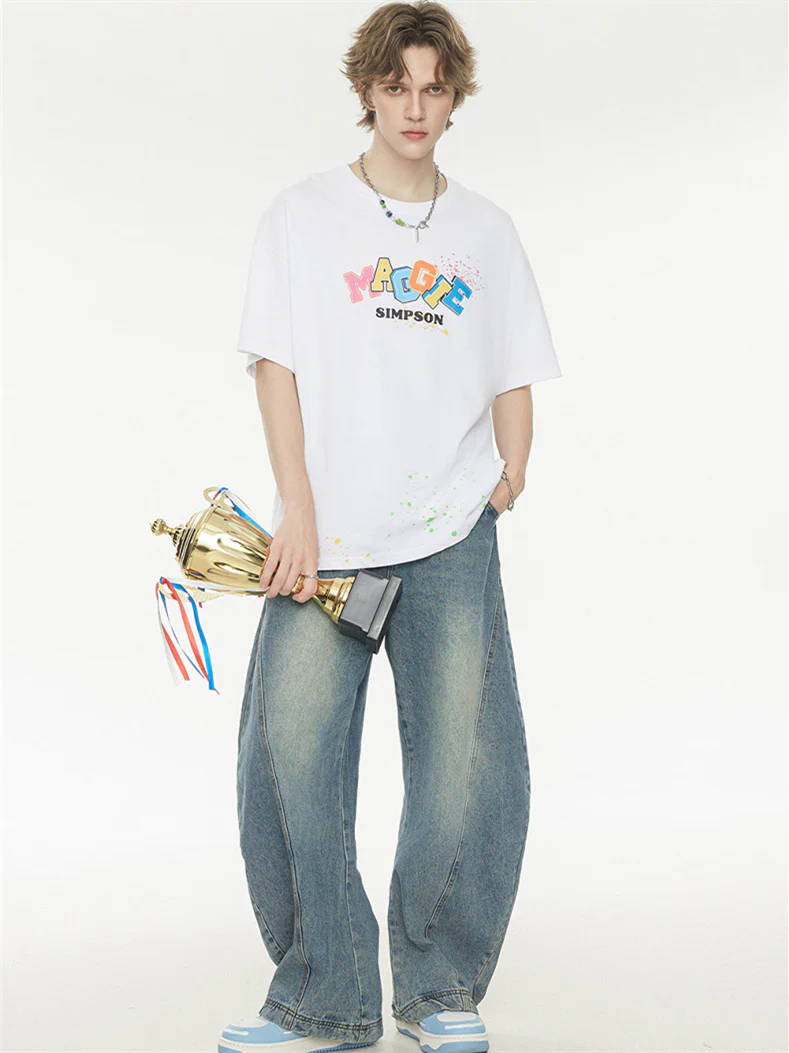 Playful 3D Bubble Print Drop Shoulder Short Sleeve - Image 2