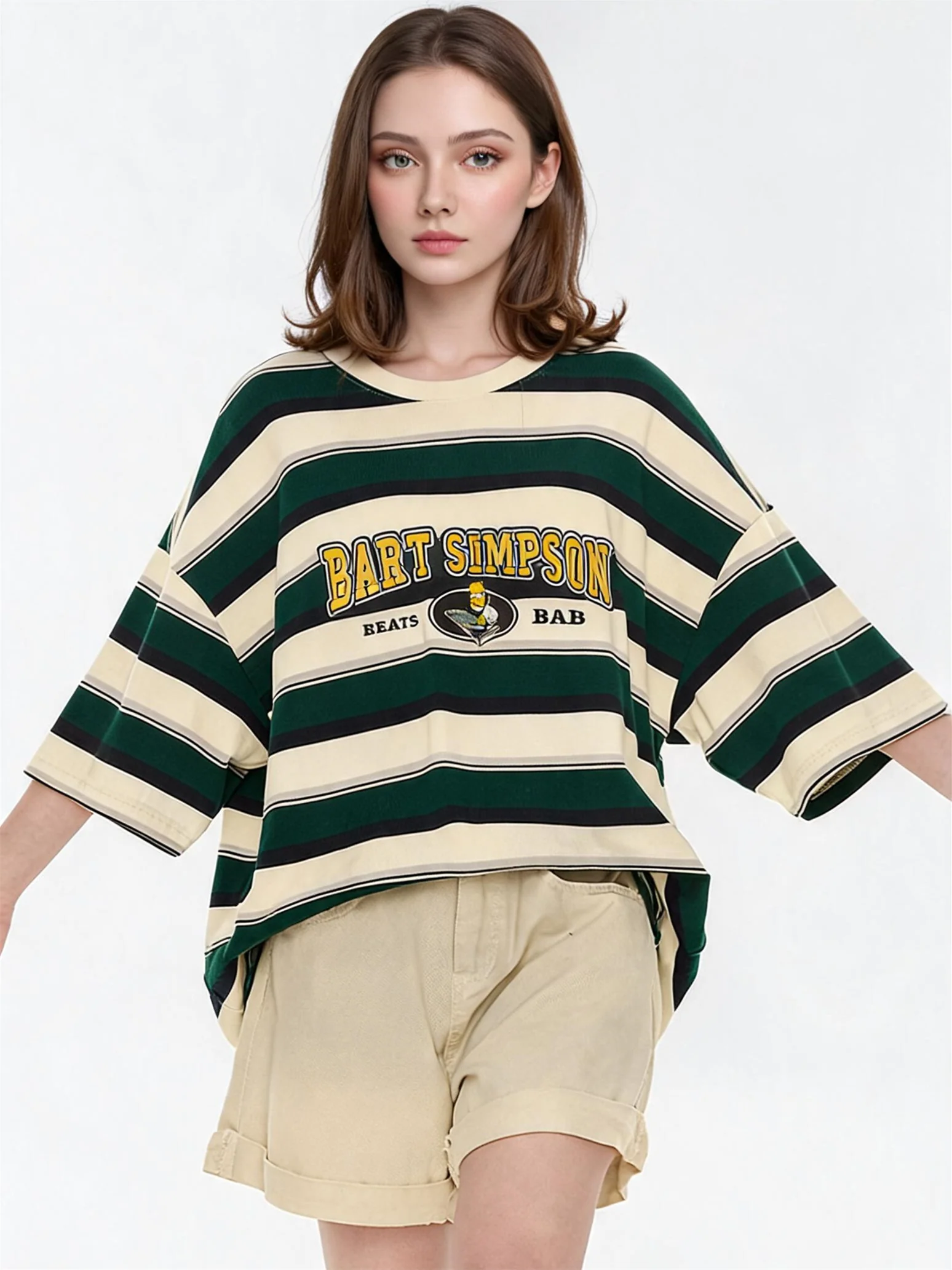 The Simpsons Cartoon Striped Loose Short-sleeved T-shirt - Image 10