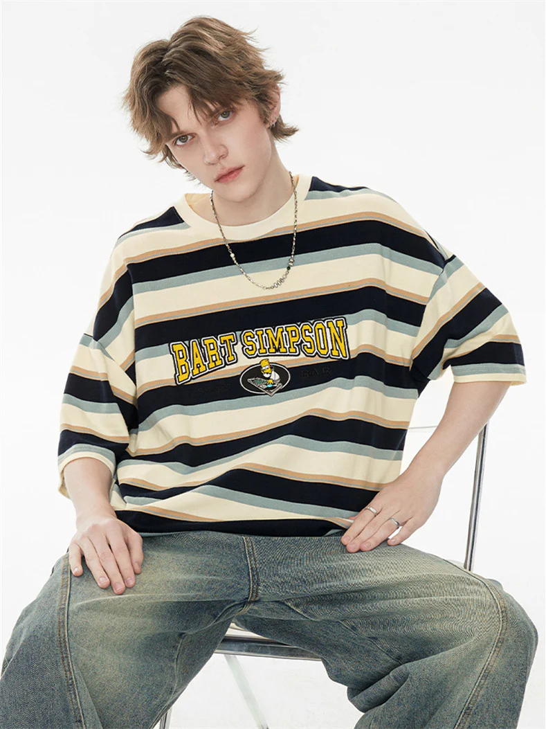 The Simpsons Cartoon Striped Loose Short-sleeved T-shirt - Image 2