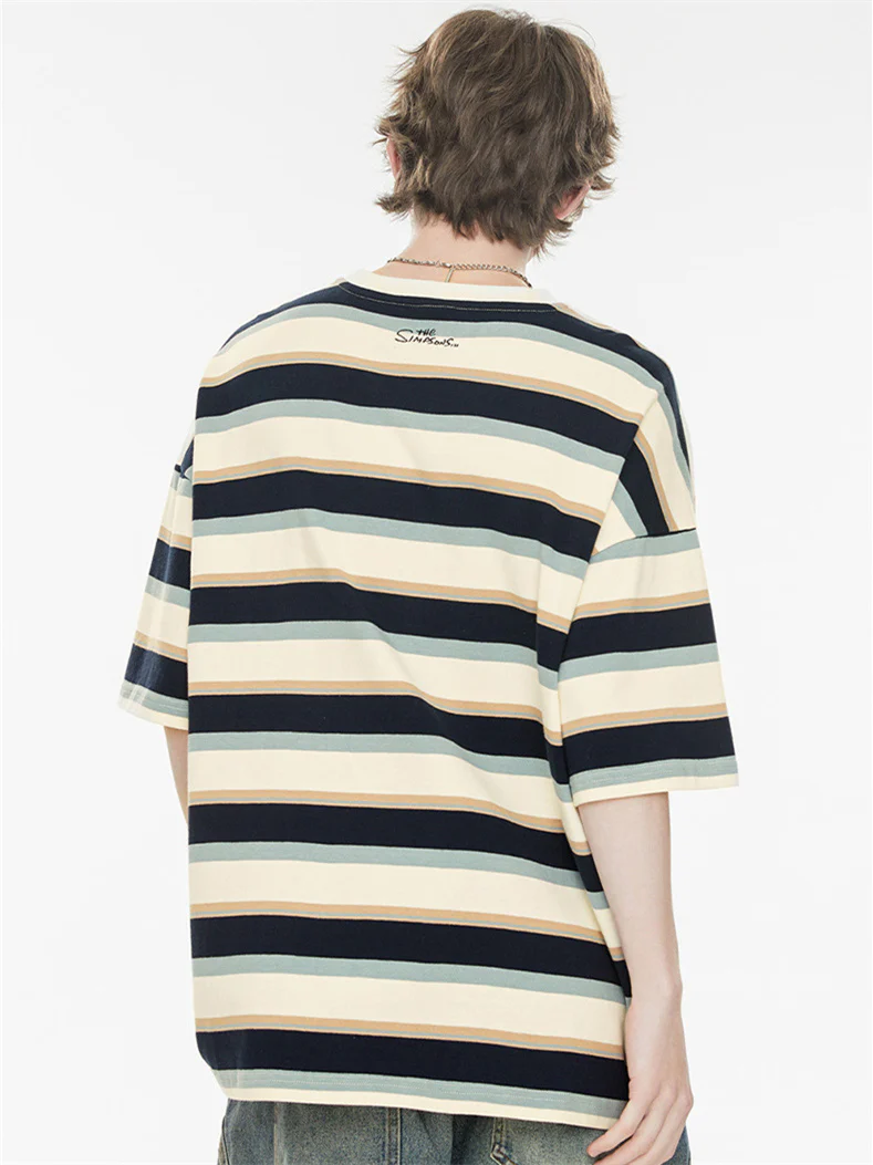 The Simpsons Cartoon Striped Loose Short-sleeved T-shirt - Image 3