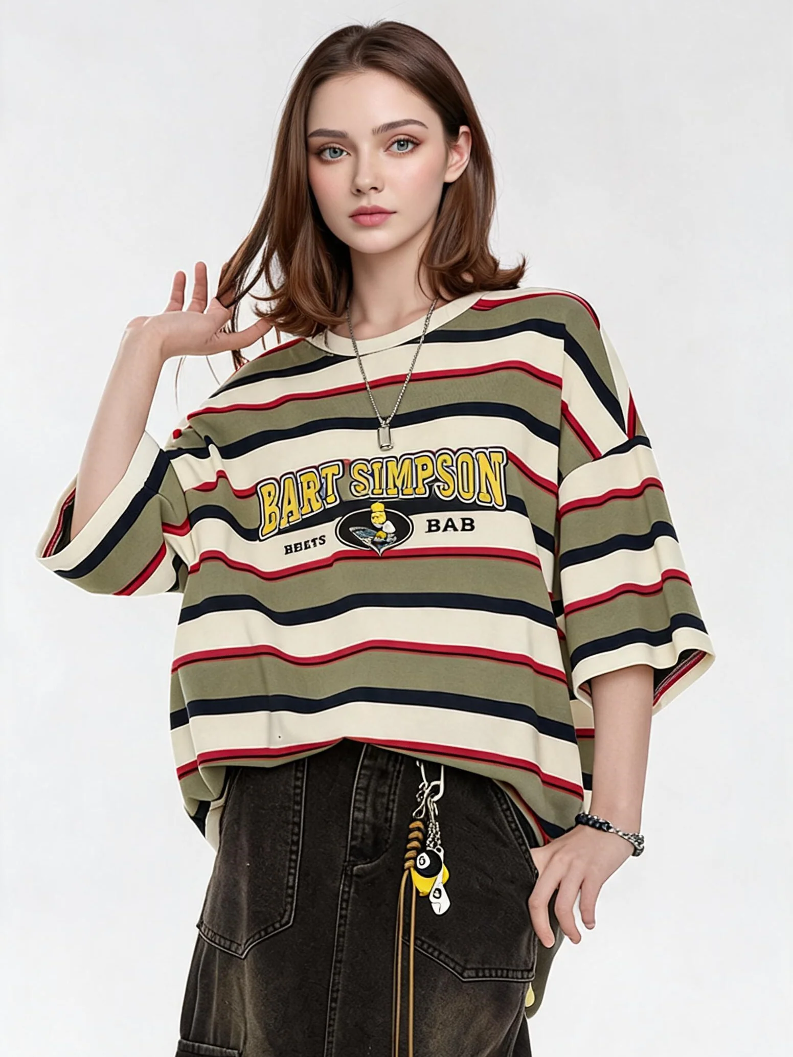 The Simpsons Cartoon Striped Loose Short-sleeved T-shirt - Image 5