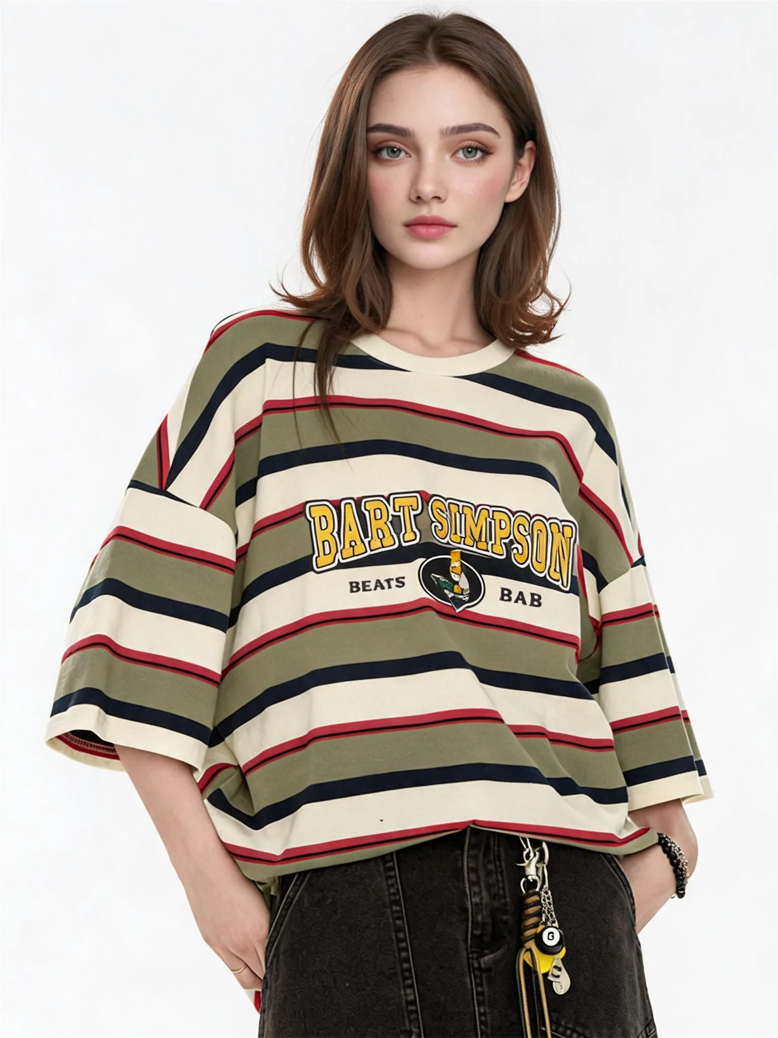 The Simpsons Cartoon Striped Loose Short-sleeved T-shirt - Image 6