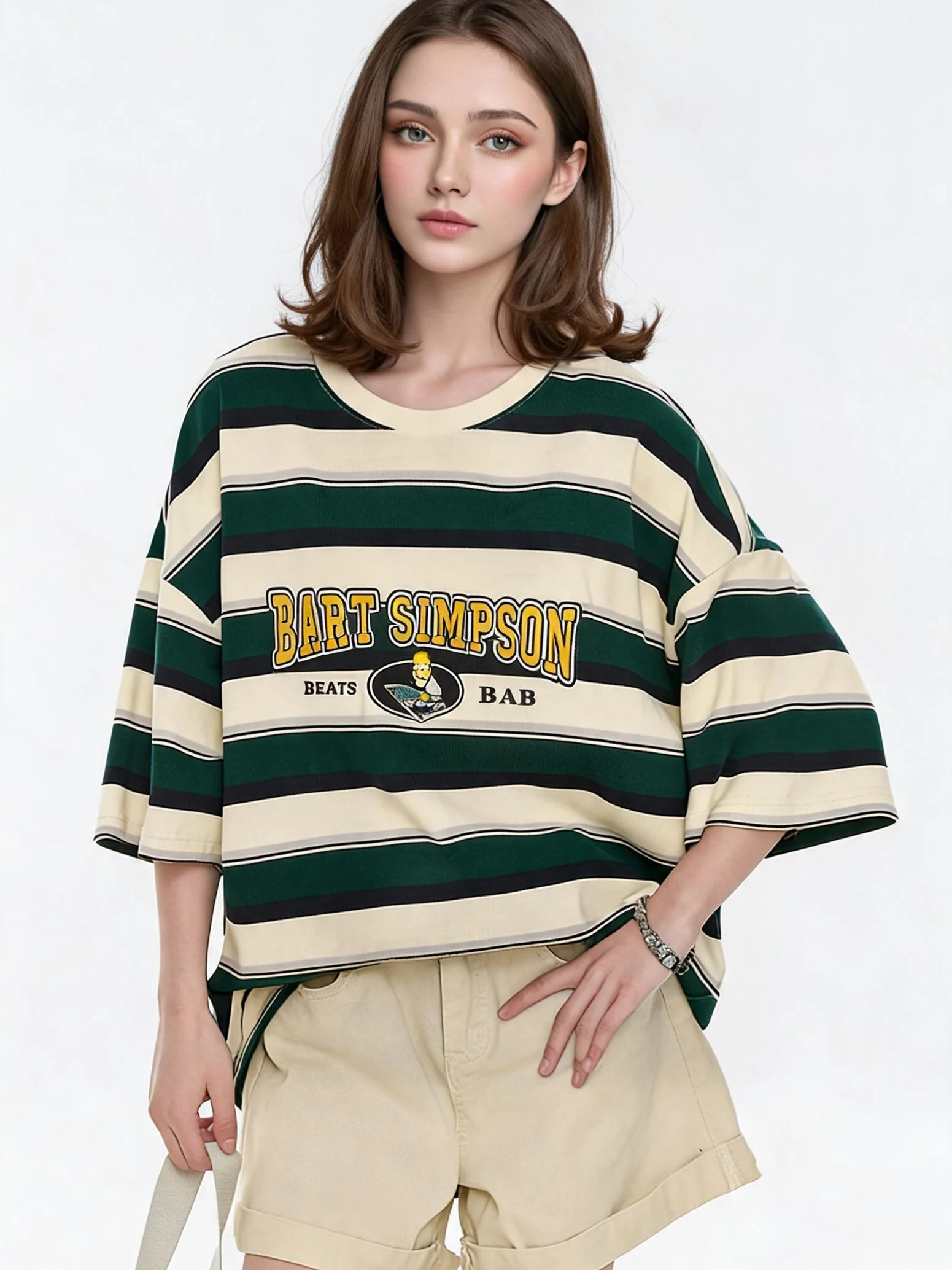 The Simpsons Cartoon Striped Loose Short-sleeved T-shirt - Image 8