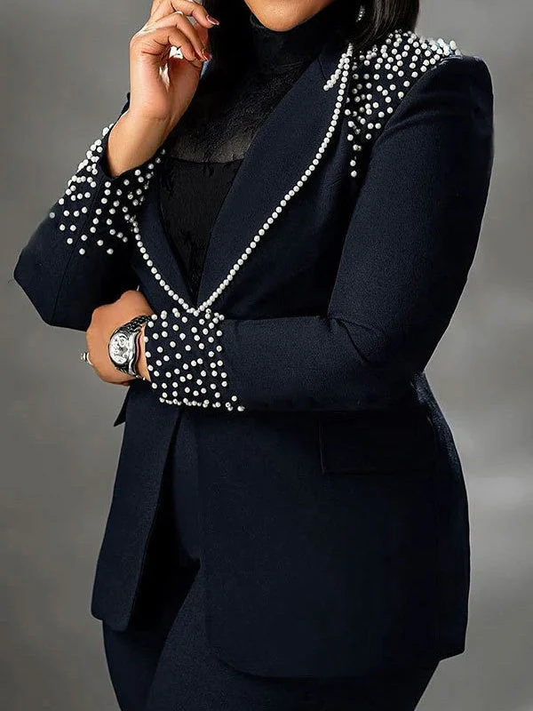 Pearl Long-Sleeved Slim-Fit Elastic Two-Piece Suit - Image 12