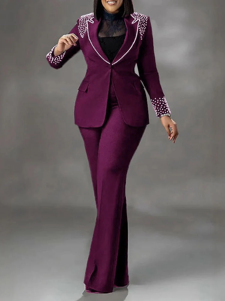 Pearl Long-Sleeved Slim-Fit Elastic Two-Piece Suit - Image 13