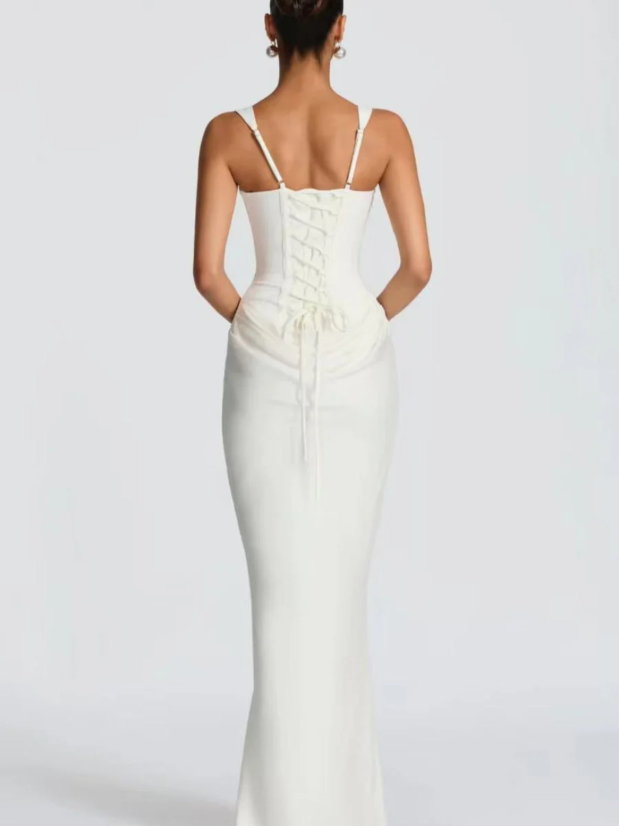 Fish Bones Waist Corset Pleated Camisoles Sleeveless Hip-hugging Maxi Dresses - Image 9