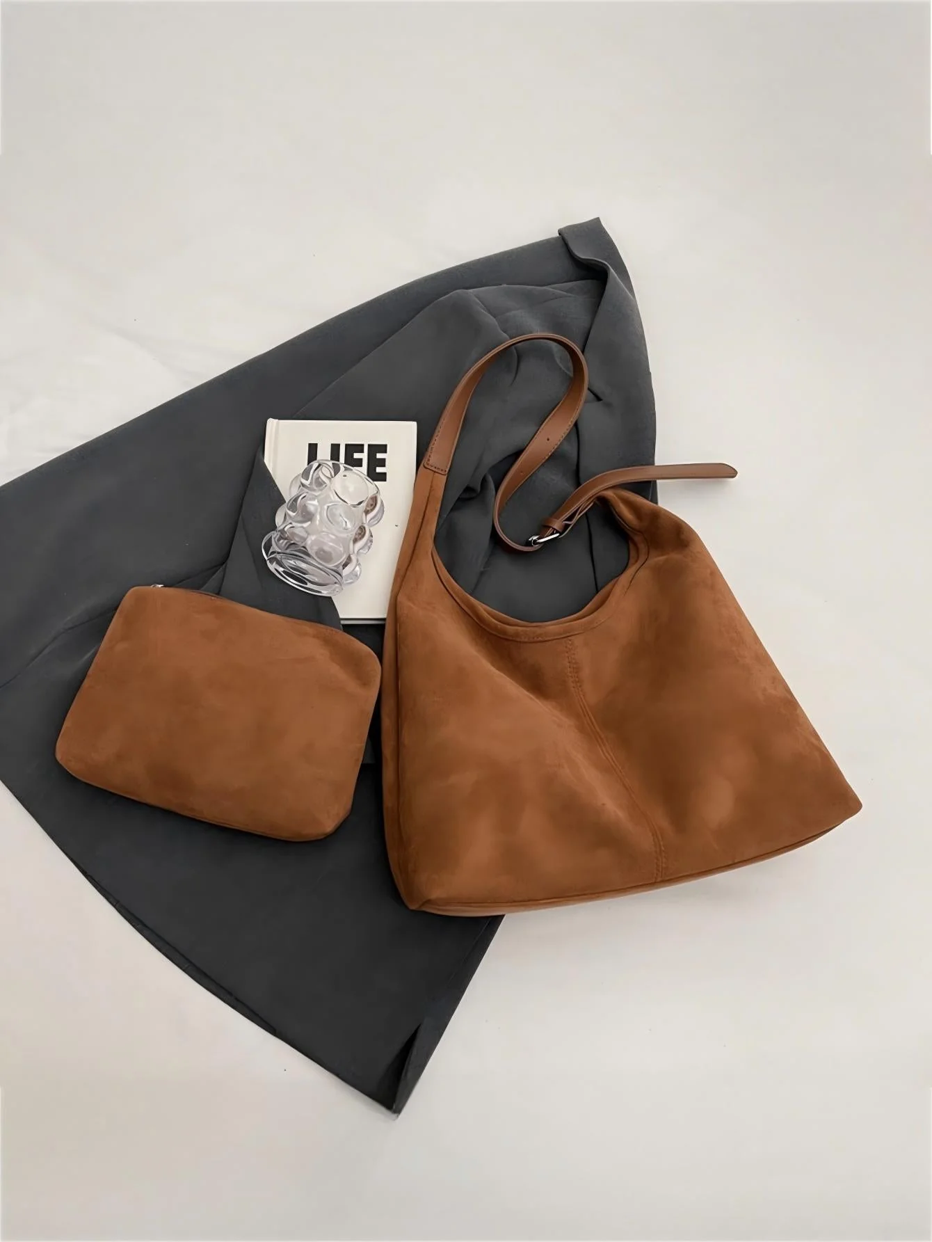 Large Capacity Suede Shoulder Bag - Image 10