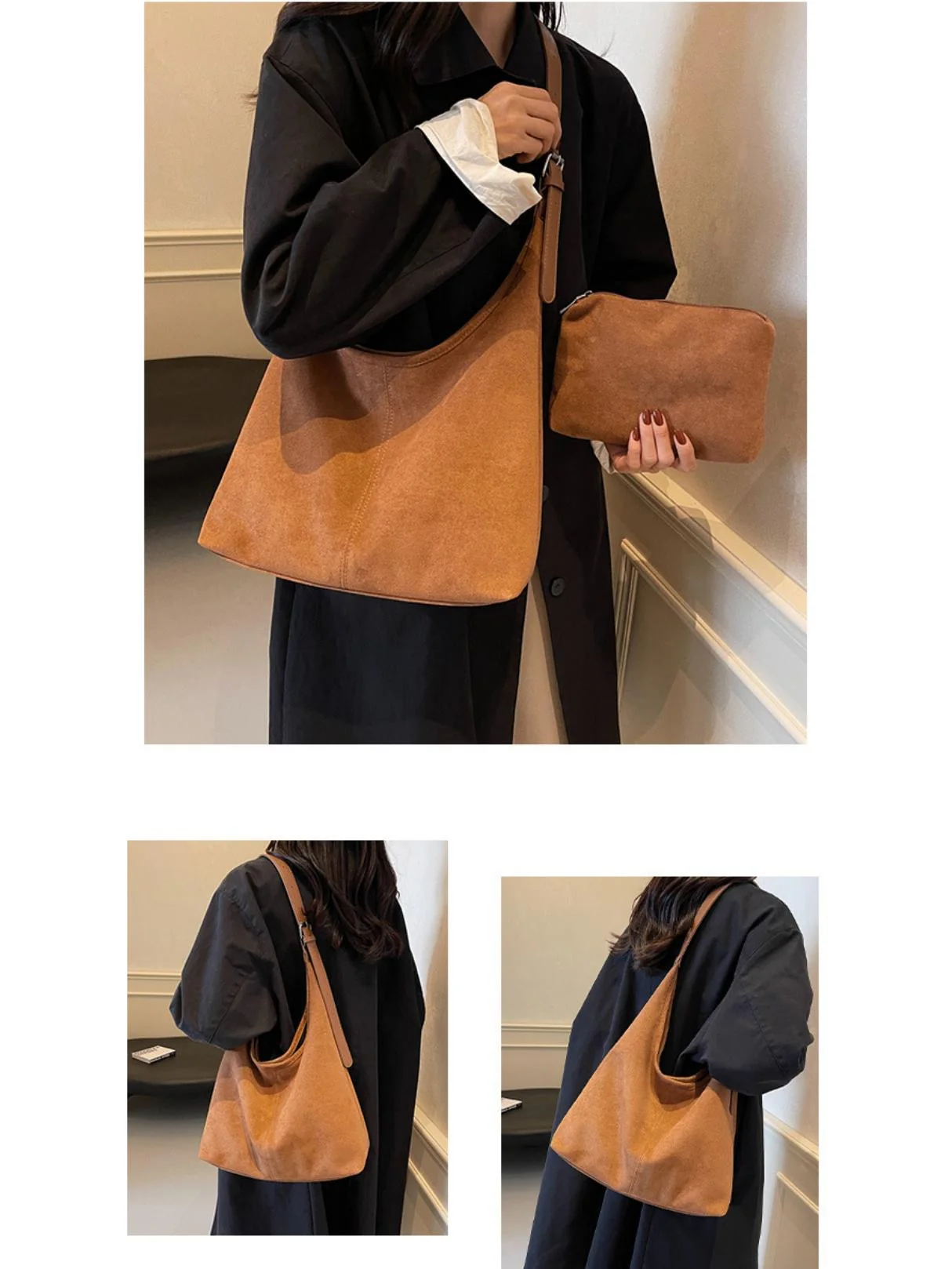 Large Capacity Suede Shoulder Bag - Image 11