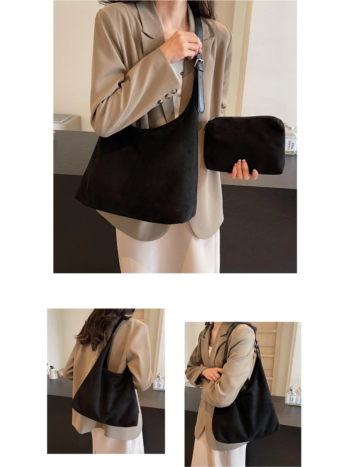 Large Capacity Suede Shoulder Bag - Image 5