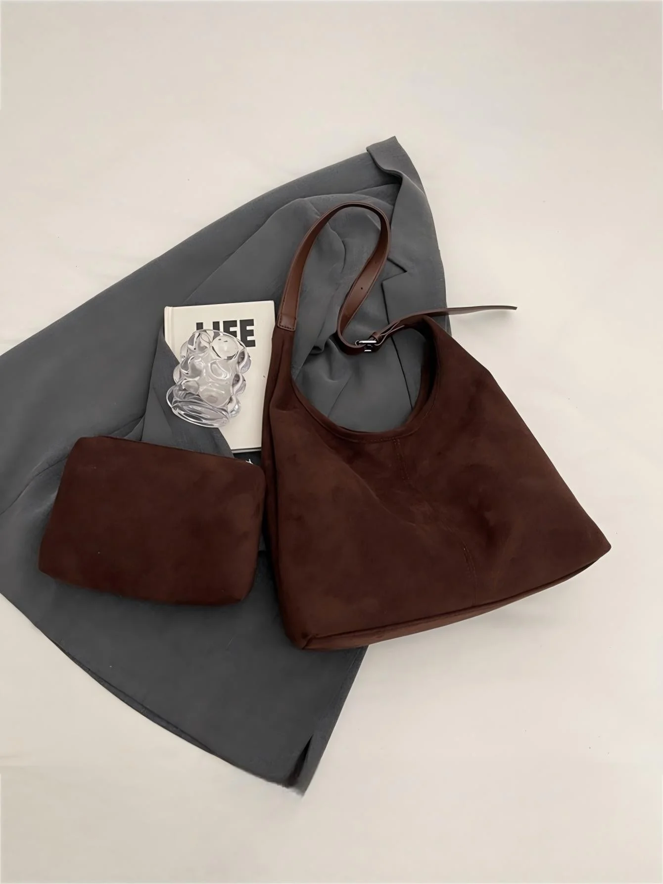 Large Capacity Suede Shoulder Bag - Image 7