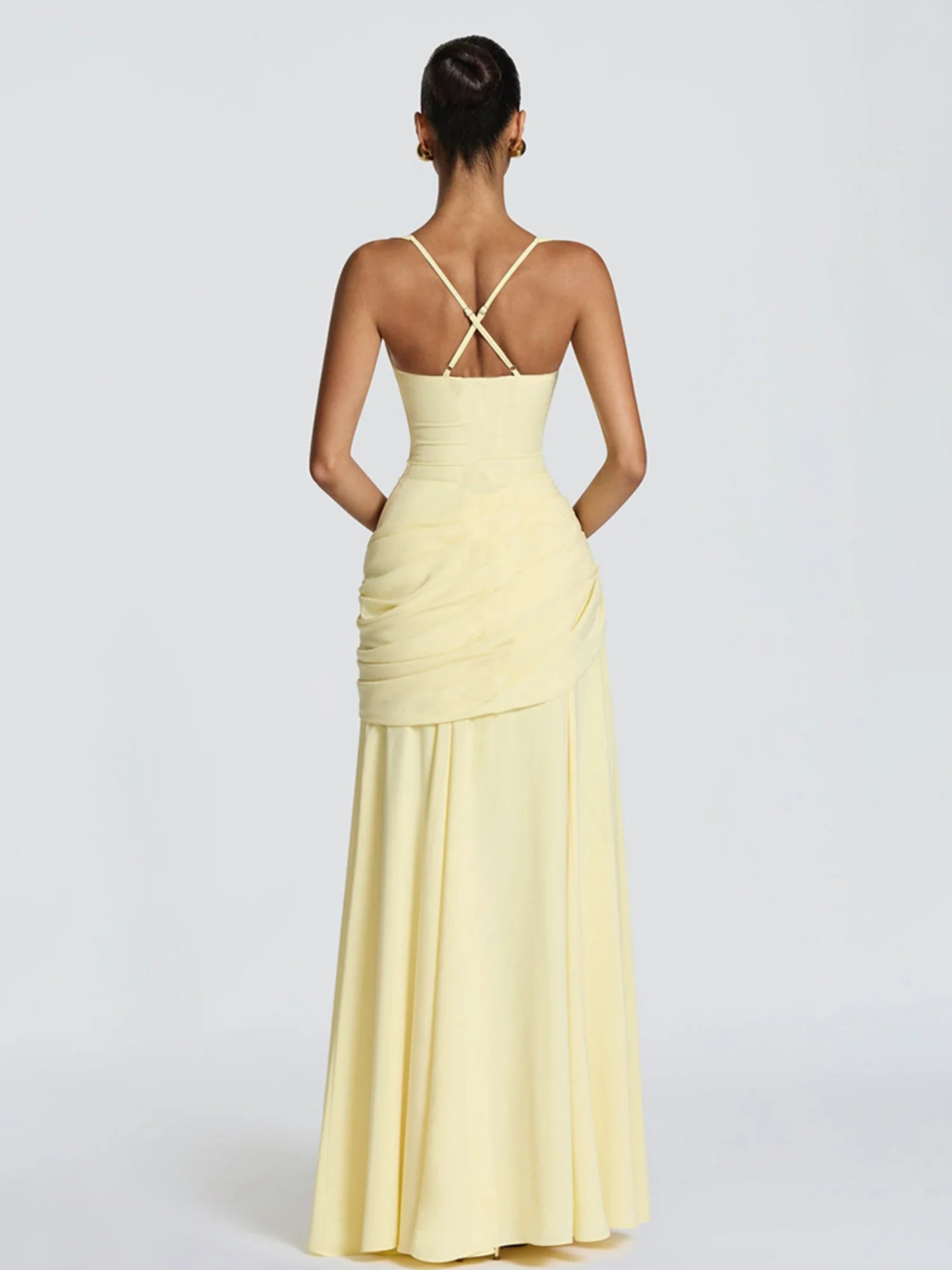 Pleated Waist-cinching And Backless Fish Tail Low-cut Halter Top Maxi Dresses - Image 2