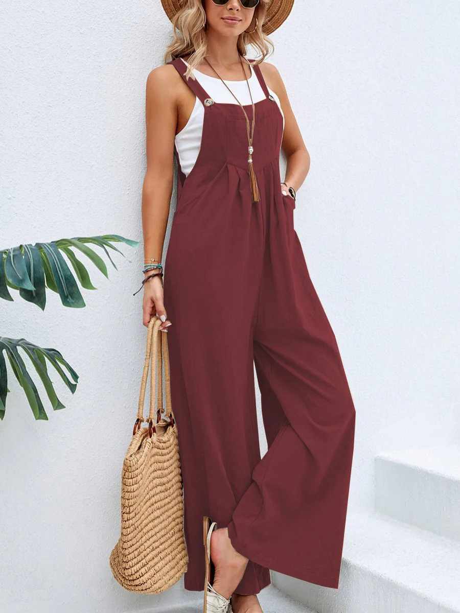 Solid Color Casual Pocket Jumpsuits - Image 3