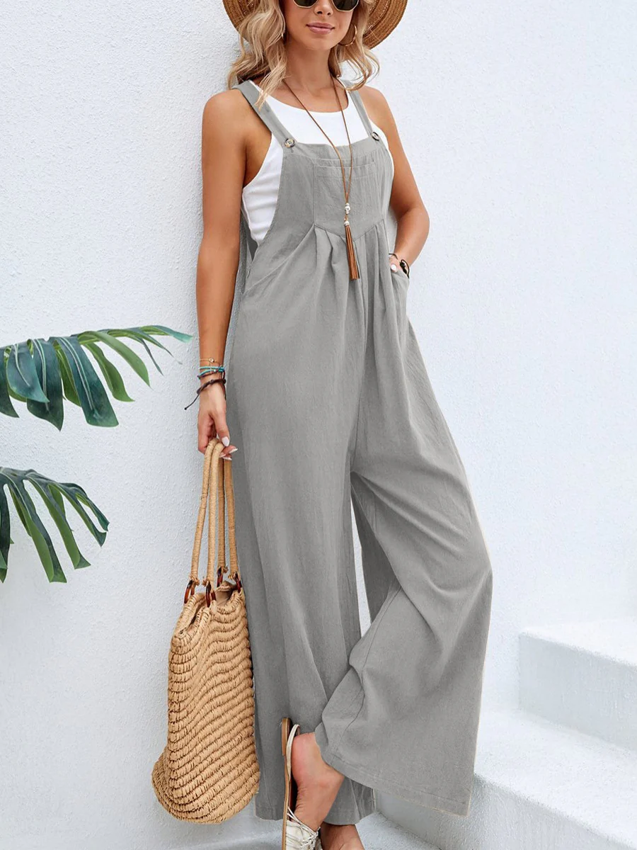Solid Color Casual Pocket Jumpsuits - Image 5