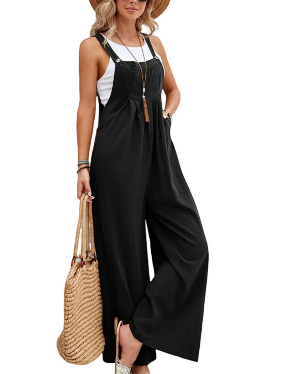 Solid Color Casual Pocket Jumpsuits - Image 7