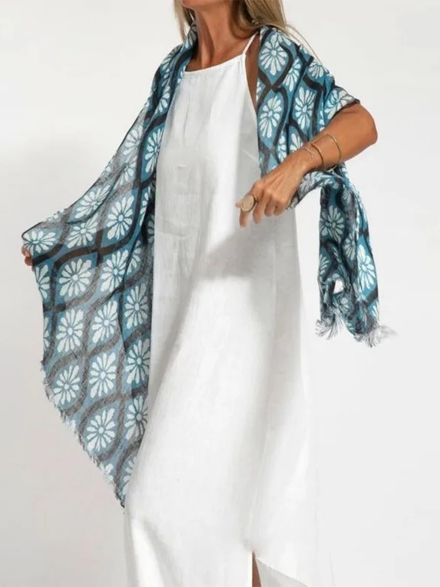 Cotton Linen Slit Spaghetti Strap Long Dress - Image 3