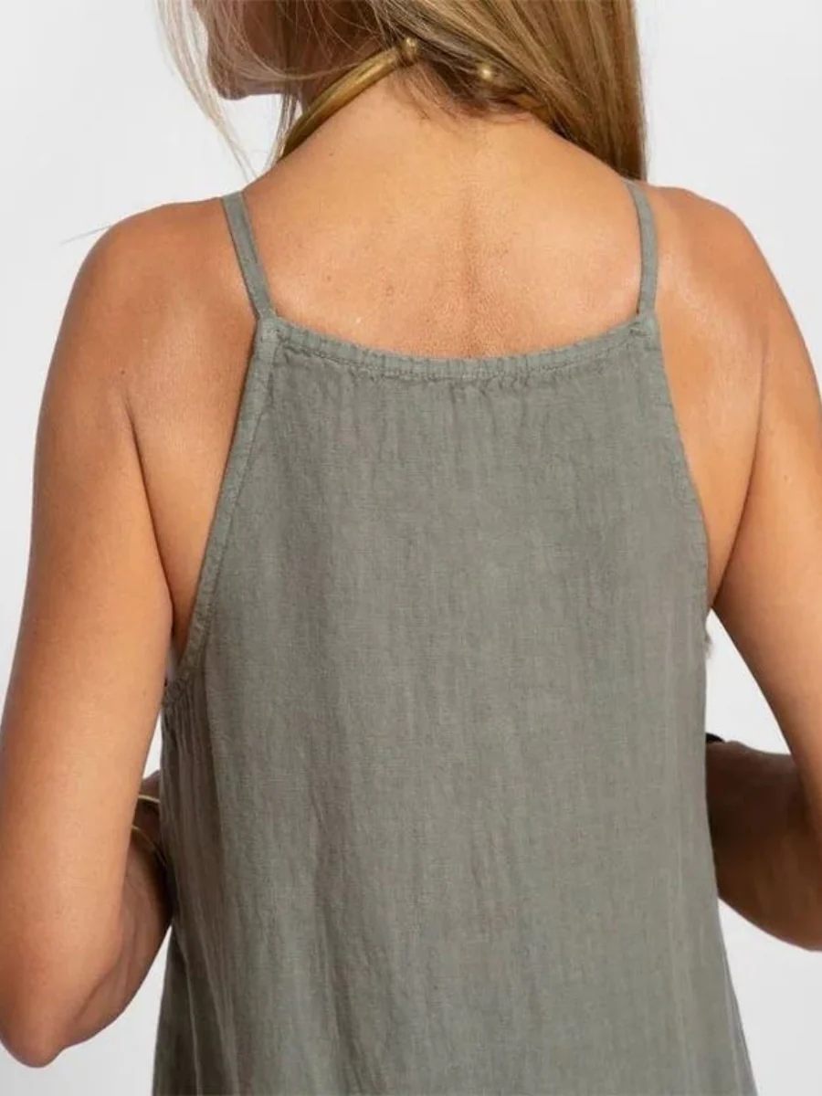 Cotton Linen Slit Spaghetti Strap Long Dress - Image 6