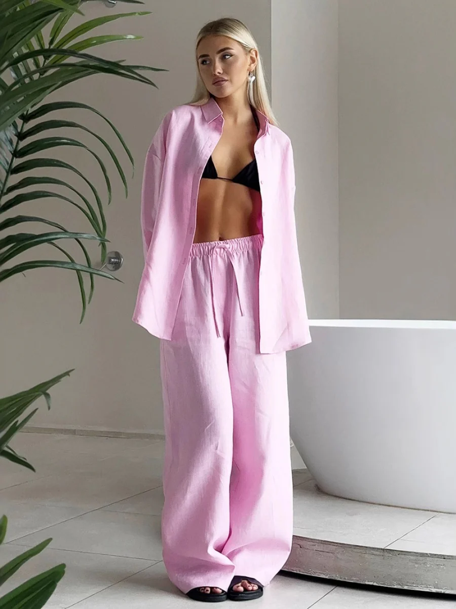 Loose-fitting Long-sleeved Shirt And Casual Trousers Two-piece Set - Image 14