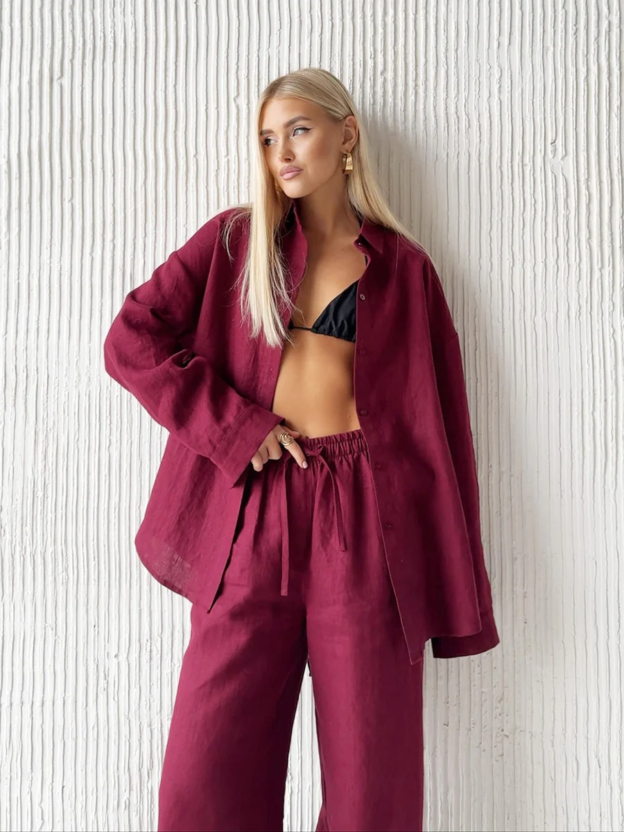 Loose-fitting Long-sleeved Shirt And Casual Trousers Two-piece Set - Image 20