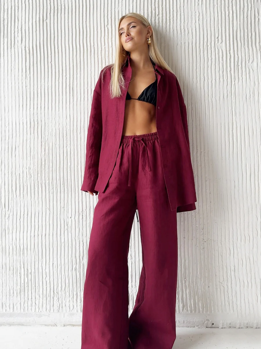 Loose-fitting Long-sleeved Shirt And Casual Trousers Two-piece Set - Image 21