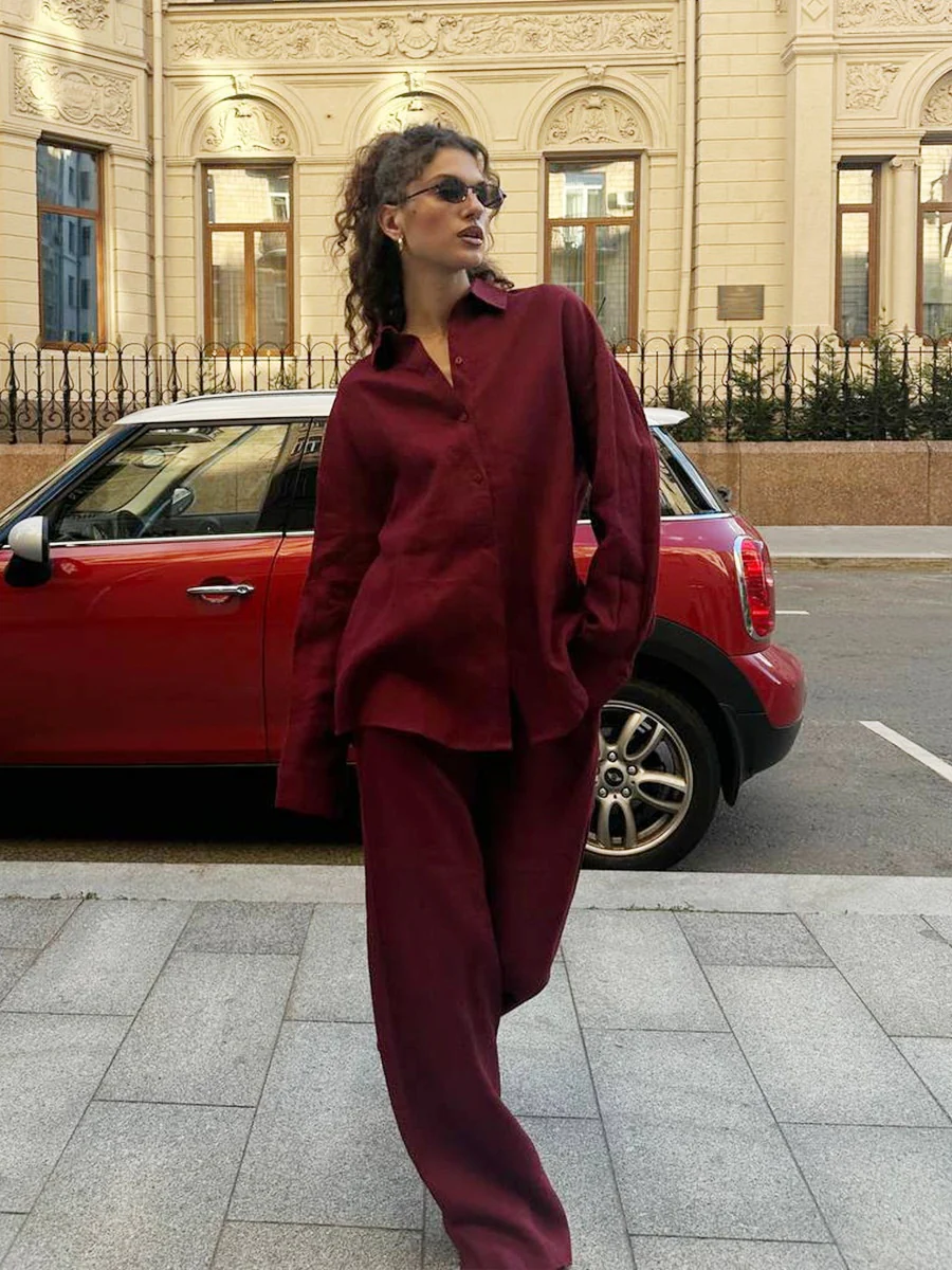 Loose-fitting Long-sleeved Shirt And Casual Trousers Two-piece Set - Image 23