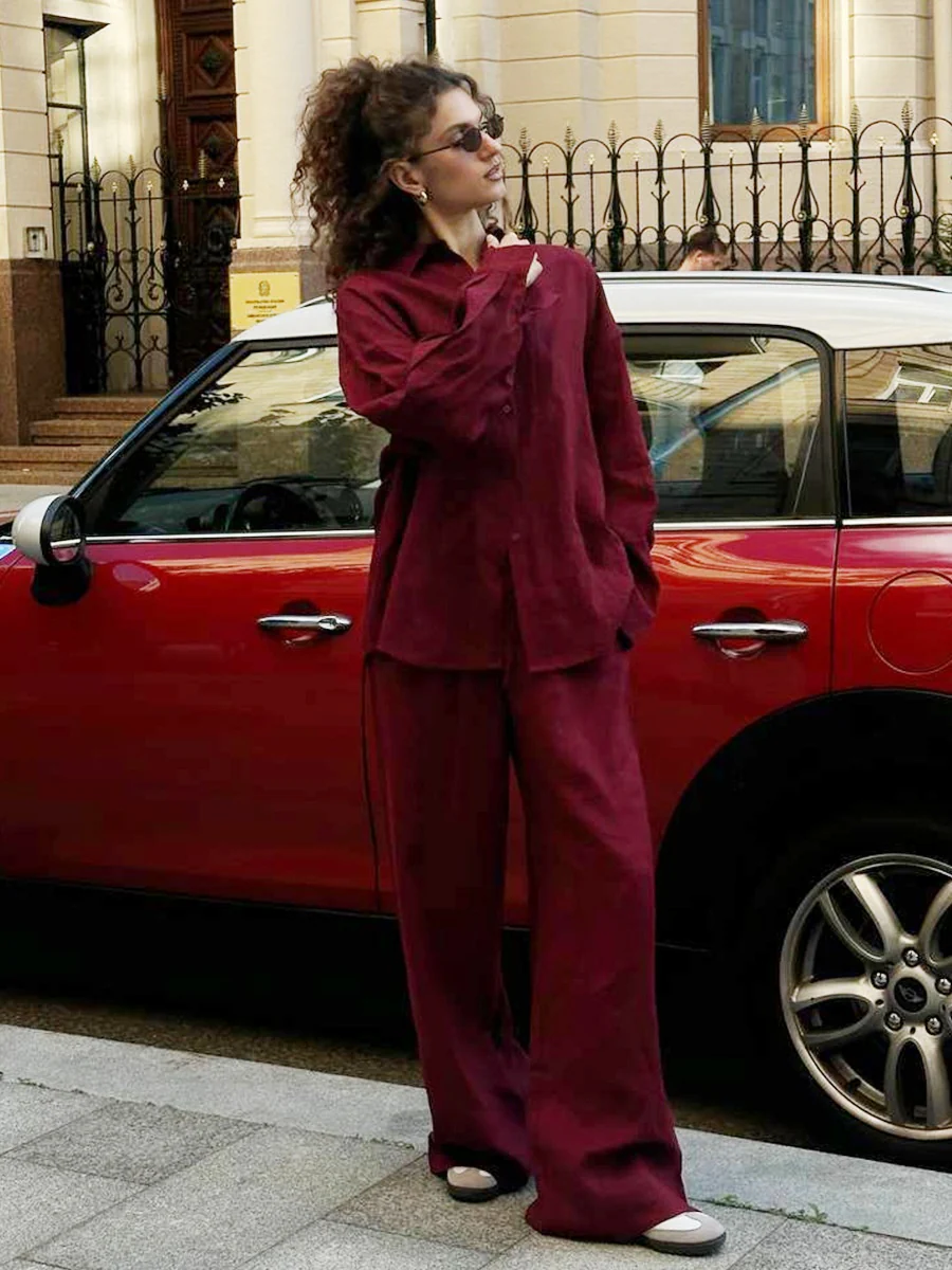 Loose-fitting Long-sleeved Shirt And Casual Trousers Two-piece Set - Image 24