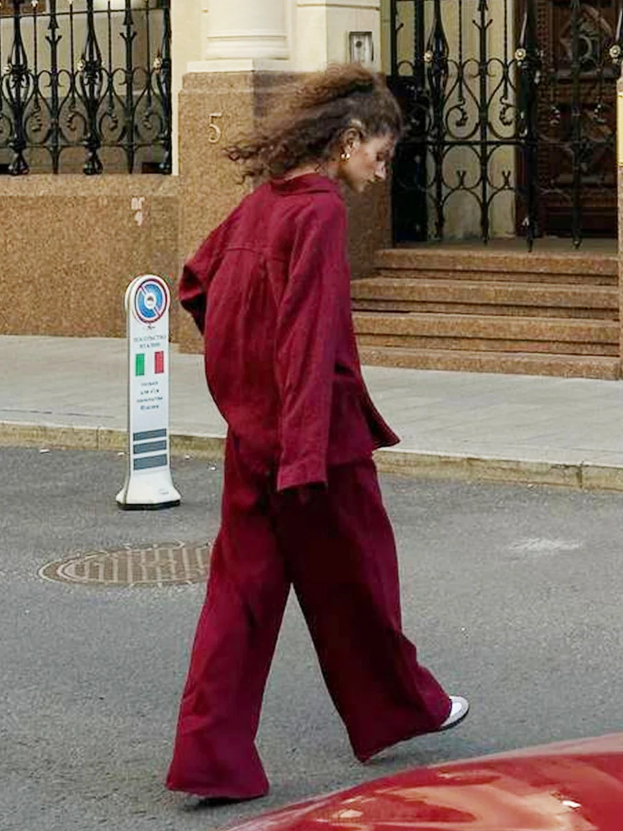 Loose-fitting Long-sleeved Shirt And Casual Trousers Two-piece Set - Image 25