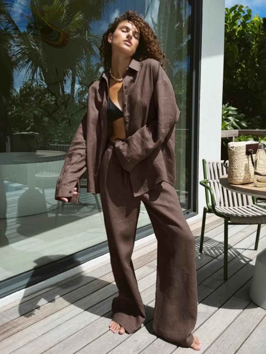 Loose-fitting Long-sleeved Shirt And Casual Trousers Two-piece Set - Image 26