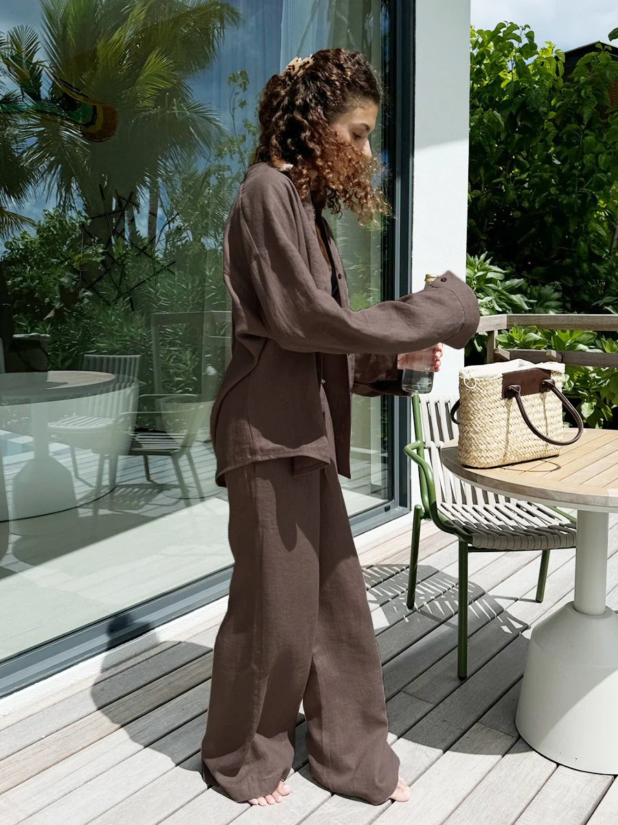 Loose-fitting Long-sleeved Shirt And Casual Trousers Two-piece Set - Image 27