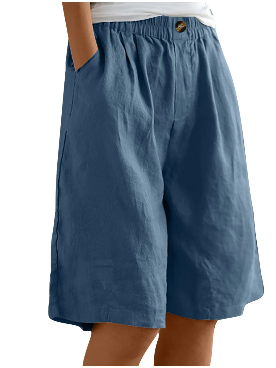 Button-down Cotton Linen Loose High-waisted Five-point Shorts - Image 6
