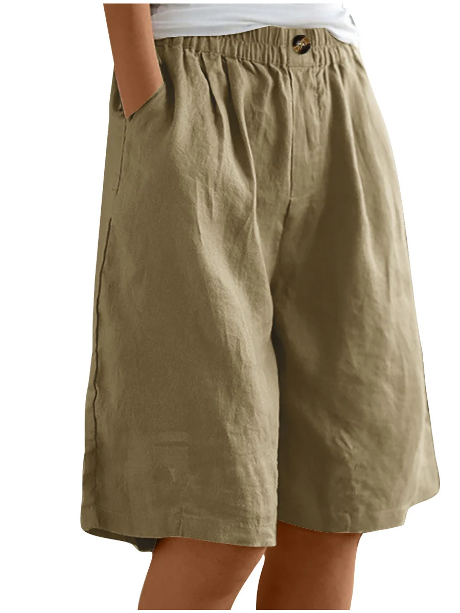 Button-down Cotton Linen Loose High-waisted Five-point Shorts - Image 7