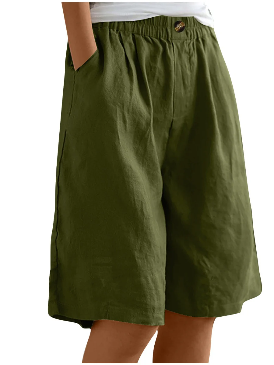 Button-down Cotton Linen Loose High-waisted Five-point Shorts - Image 8