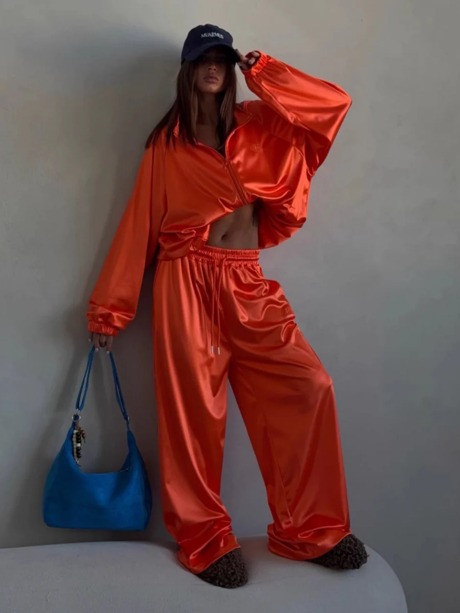 Zippered Loose Sweatshirt Jacket And Wide-Leg Pants Two-Piece Set - Image 10