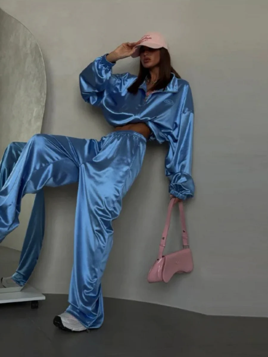 Zippered Loose Sweatshirt Jacket And Wide-Leg Pants Two-Piece Set - Image 13