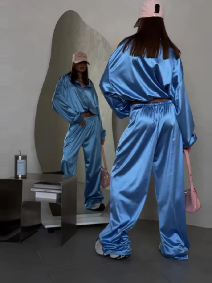 Zippered Loose Sweatshirt Jacket And Wide-Leg Pants Two-Piece Set - Image 14