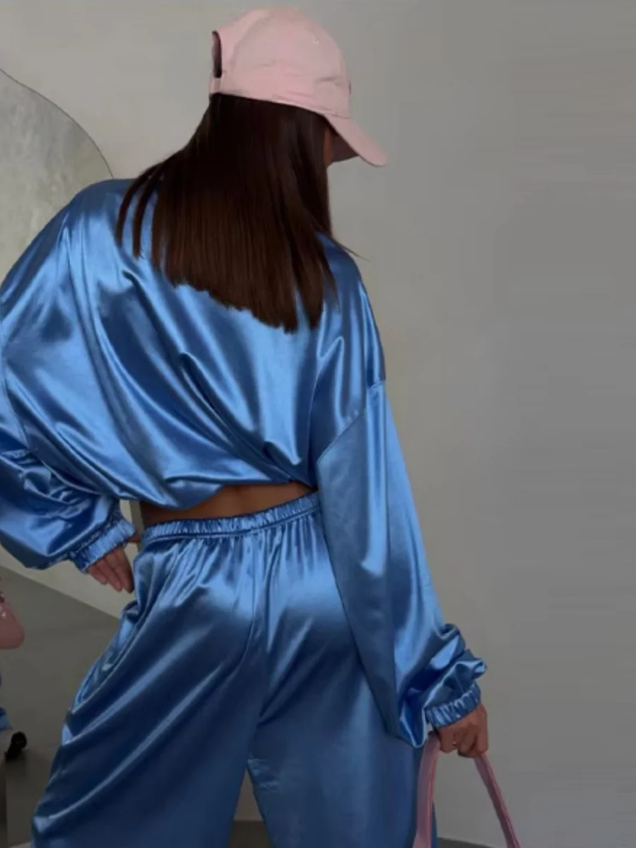 Zippered Loose Sweatshirt Jacket And Wide-Leg Pants Two-Piece Set - Image 15