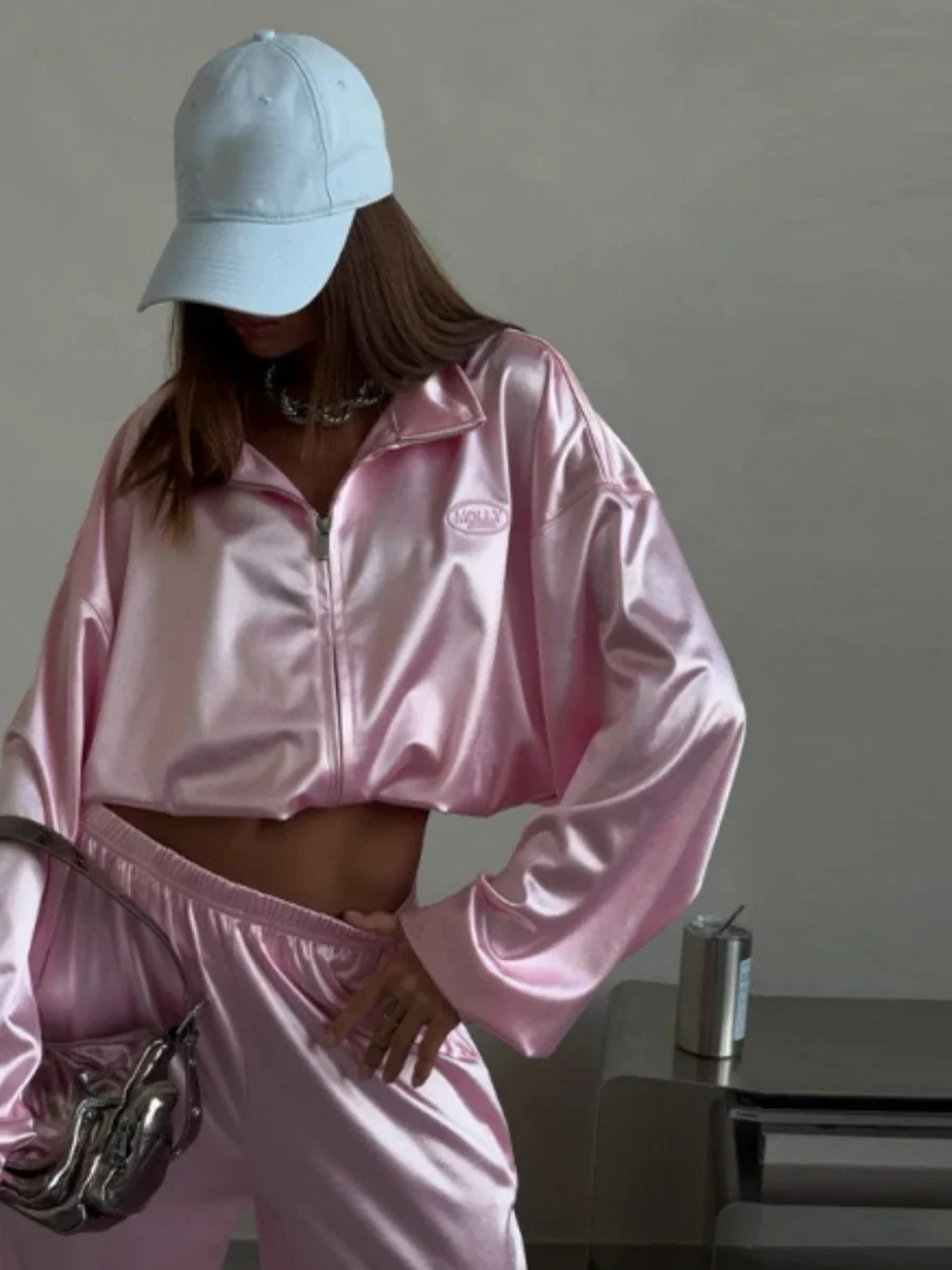 Zippered Loose Sweatshirt Jacket And Wide-Leg Pants Two-Piece Set - Image 17