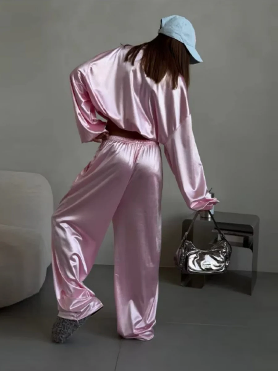 Zippered Loose Sweatshirt Jacket And Wide-Leg Pants Two-Piece Set - Image 18