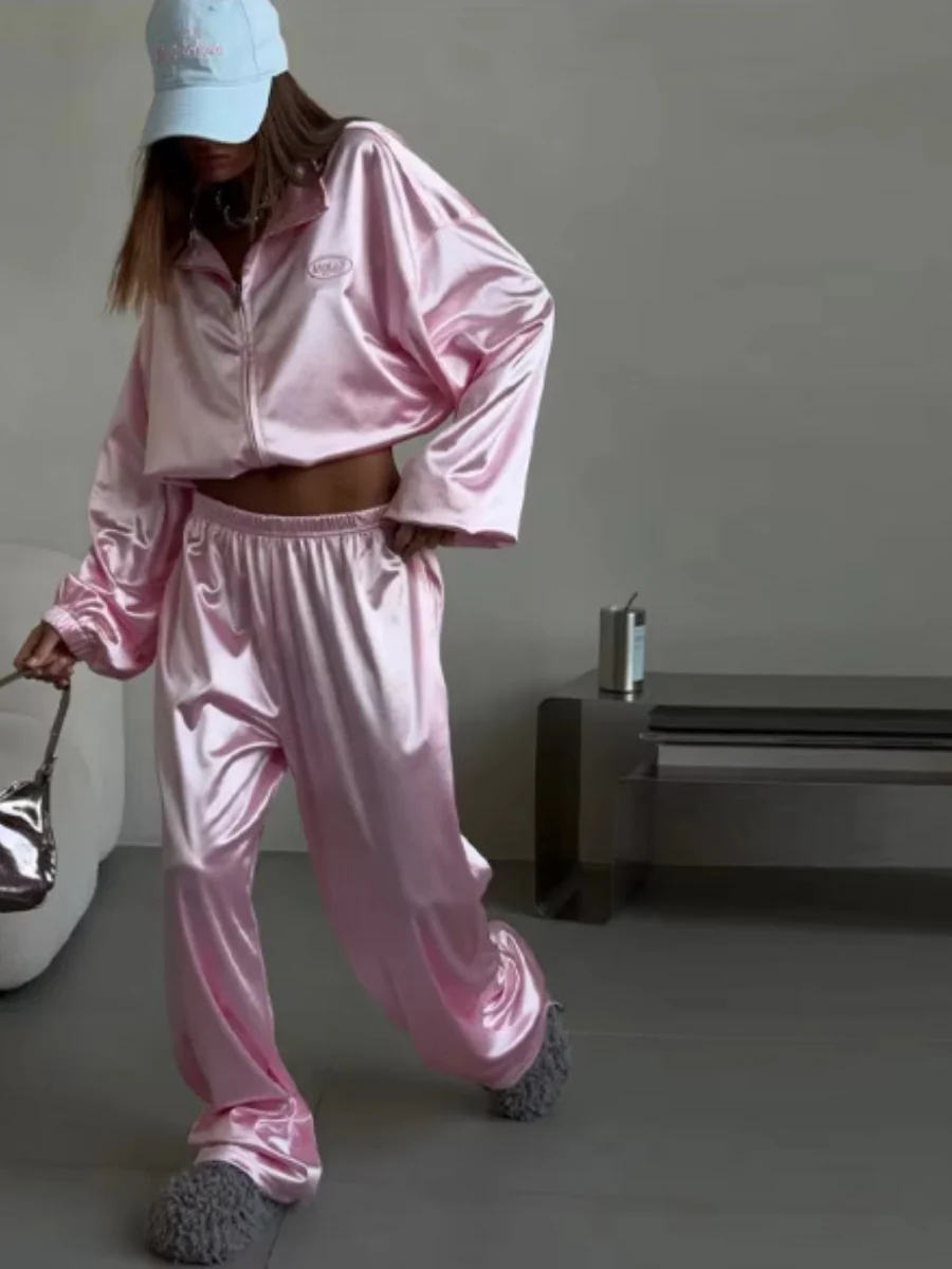Zippered Loose Sweatshirt Jacket And Wide-Leg Pants Two-Piece Set - Image 20