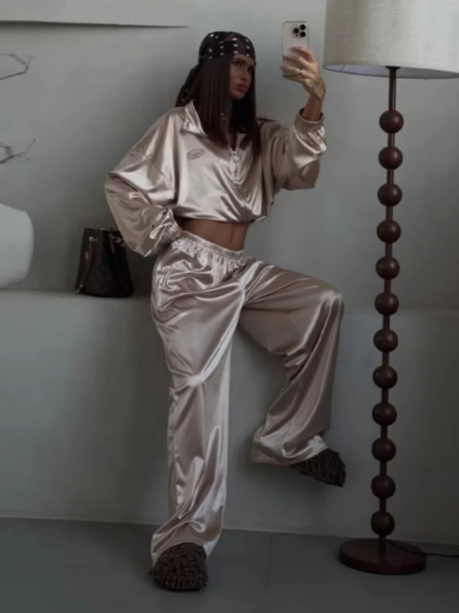 Zippered Loose Sweatshirt Jacket And Wide-Leg Pants Two-Piece Set - Image 23