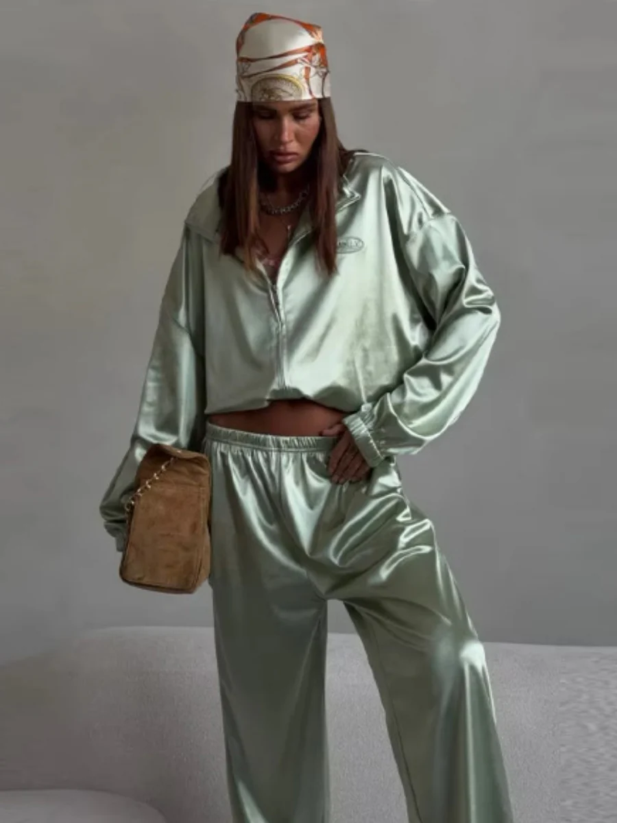 Zippered Loose Sweatshirt Jacket And Wide-Leg Pants Two-Piece Set - Image 25