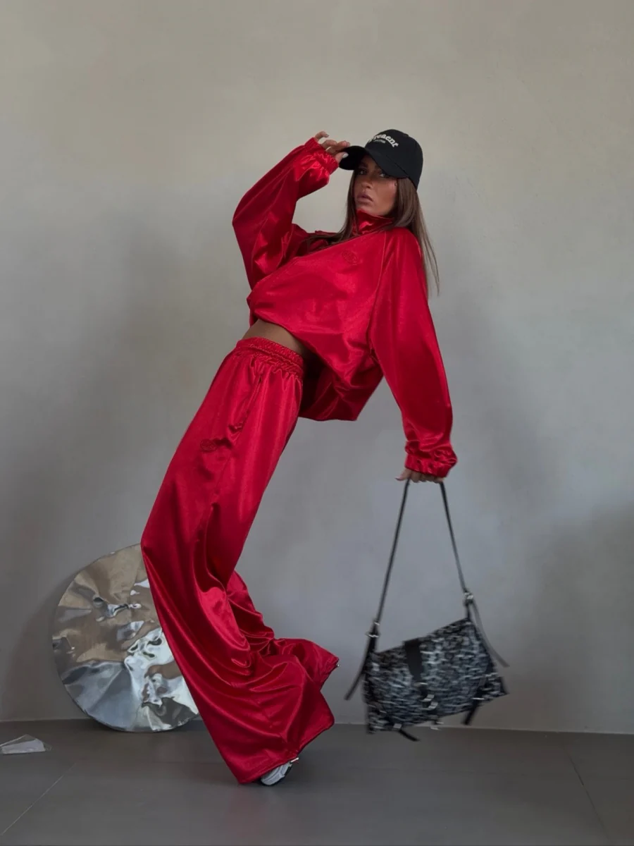 Zippered Loose Sweatshirt Jacket And Wide-Leg Pants Two-Piece Set - Image 7